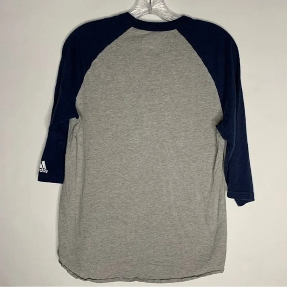 Adidas Blue Gray American Flag 3/4 Sleeve Baseball Graphic Tee Small Mens